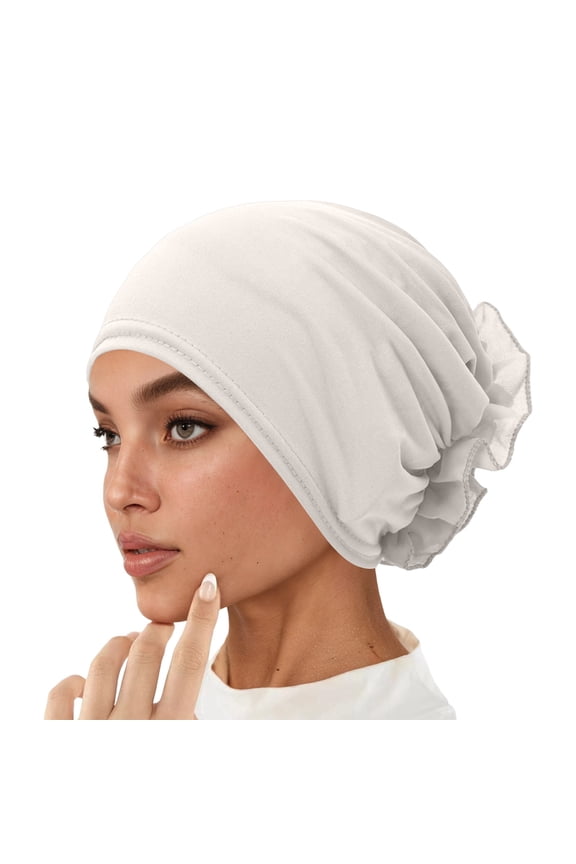Elegant Floral Lace Hijab Cap Fashion Hair Band Under Scarf Inner Bonnet for Women White One Size