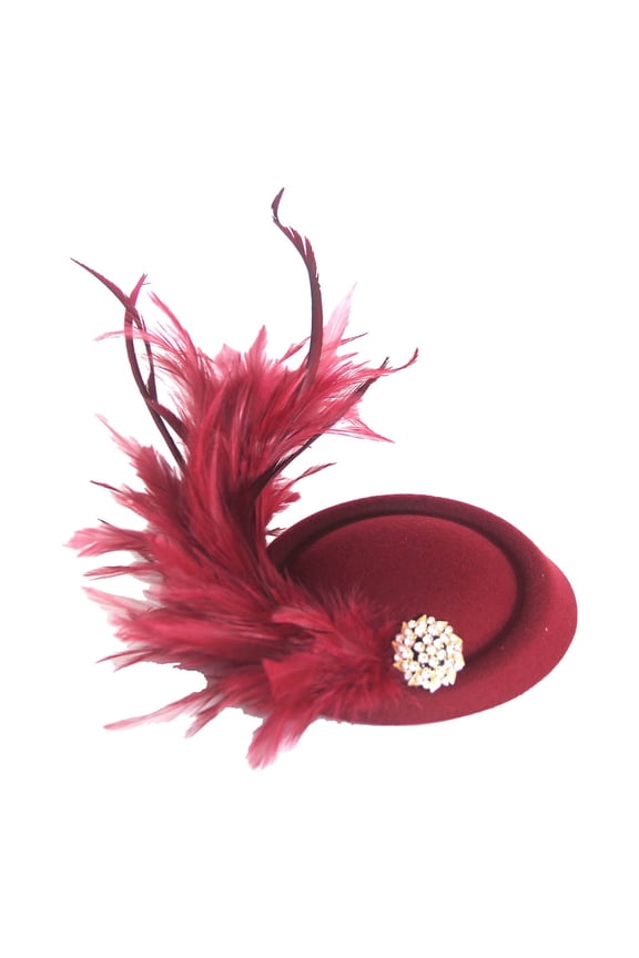 Elegant French Feather Mini Top Hat Fascinator Bridal Hair Accessory Headpiece For Wedding Bride Wine One Size