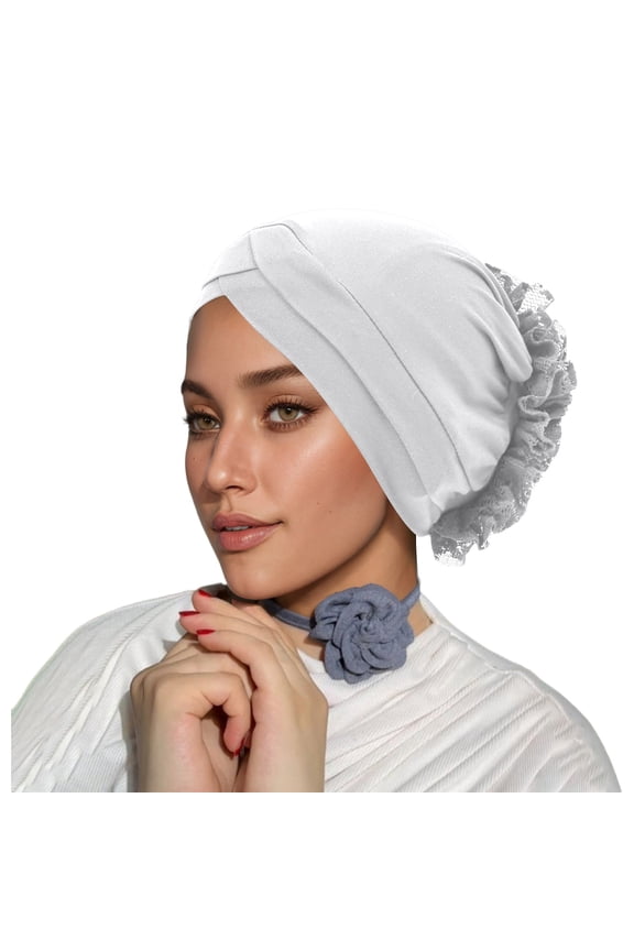 Elegant Lace Embroidered Headband Scarf Fashion Forehead Cover Hijab Cap Accessory Light Gray One Size