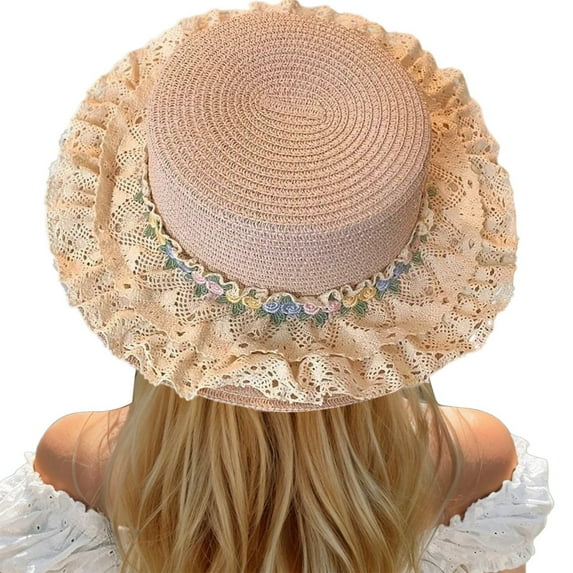 DFEK Elegant Lace Sun Hat for Women Comfortable Breathable Wide Brim Summer Fashion Accessory Ideal for Home Wear All Year Pink One Size