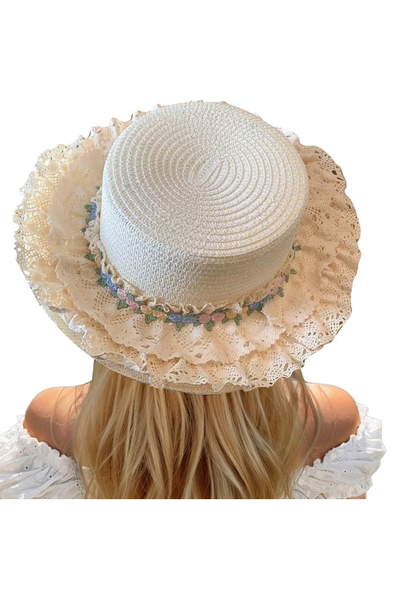 Elegant Lace Sun Hat for Women Comfortable Breathable Wide Brim Summer Fashion Accessory Ideal for Home Wear All Year White One Size
