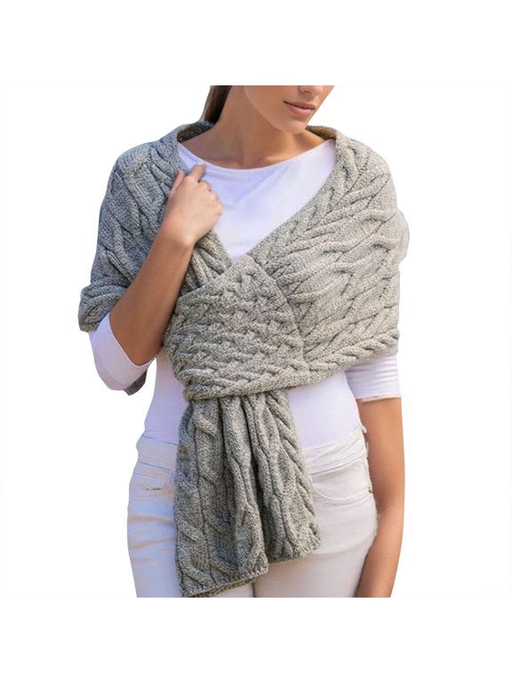 Elegant Women's Knitted Woven Shawl Wrap for Autumn Winter Fashionable Casual Warm Long Scarf Grey One Size