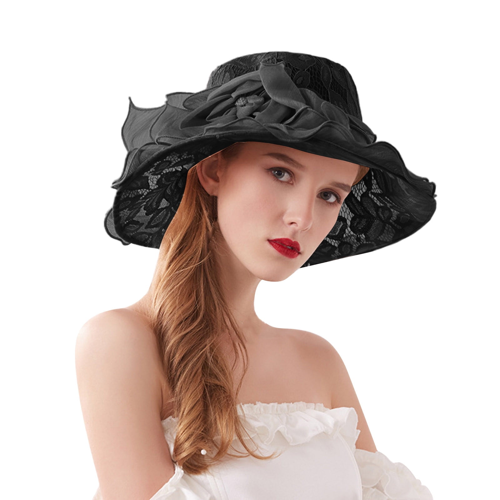 DFEK Elegant Women's Summer Wide Brim Floral Hat for Beach Wedding ...
