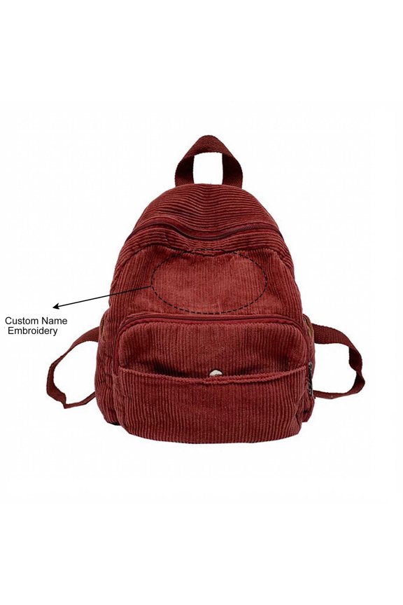 Embroidered Corduroy Backpack For Women Minimalist School College Bookbag Lightweight Daypack Travel Rucksack Red