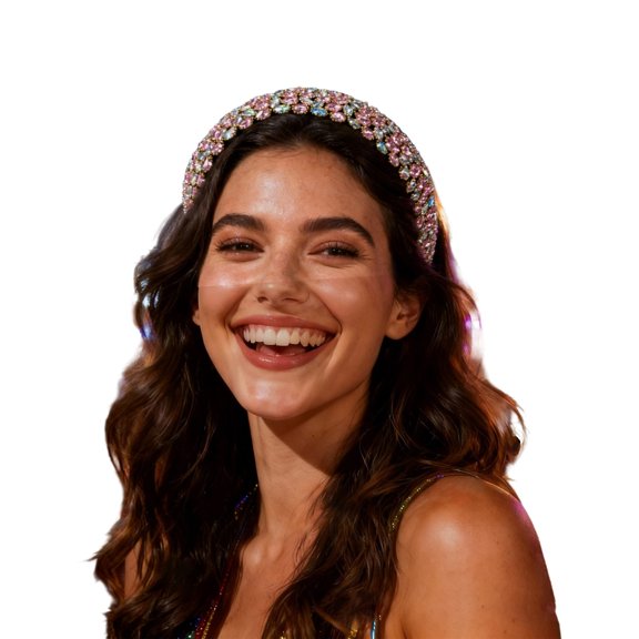 DFEK European Glamour Rhinestone Sponge Headwrap Festival Headband For Women And Girls Pink One Size