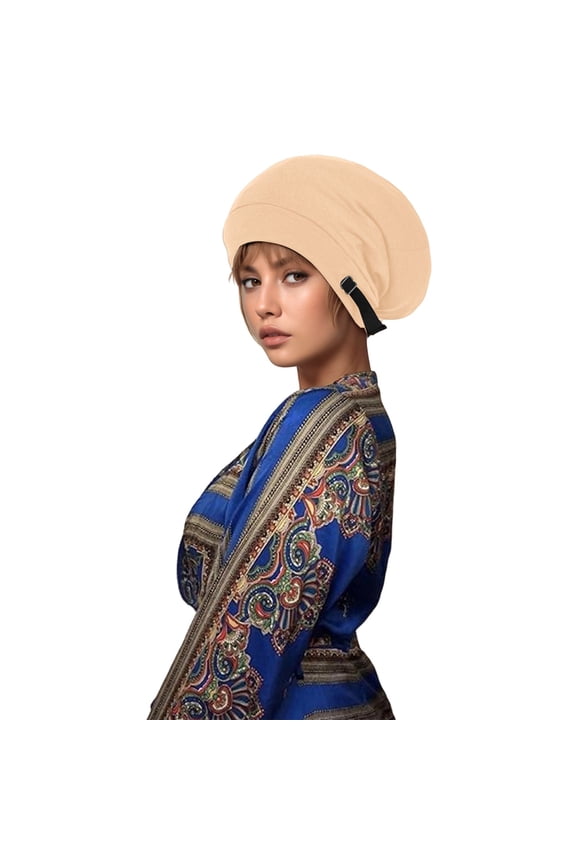 Extra Warm Double Layer Thermal Knitted Winter Sleeping Cap Adjustable Slouchy Chemo Headwear for Cold Weather Beige One Size