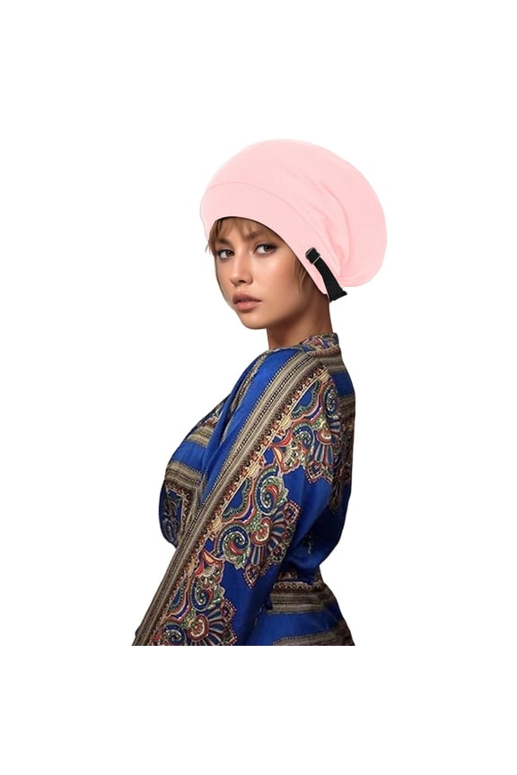 Extra Warm Double Layer Thermal Knitted Winter Sleeping Cap Adjustable Slouchy Chemo Headwear for Cold Weather Pink One Size