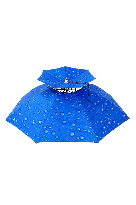 Fishing and Outdoor Head Mounted Umbrella Hat for Rain Sun with Large Bucket Design and Foldable Portable Feature Blue One Size