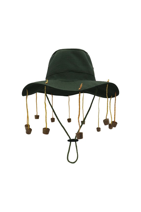 Folk Style Unisex Festival Sun Hat With Beaded Fringe Wide Brim Cap For Outdoor Dark Green 59