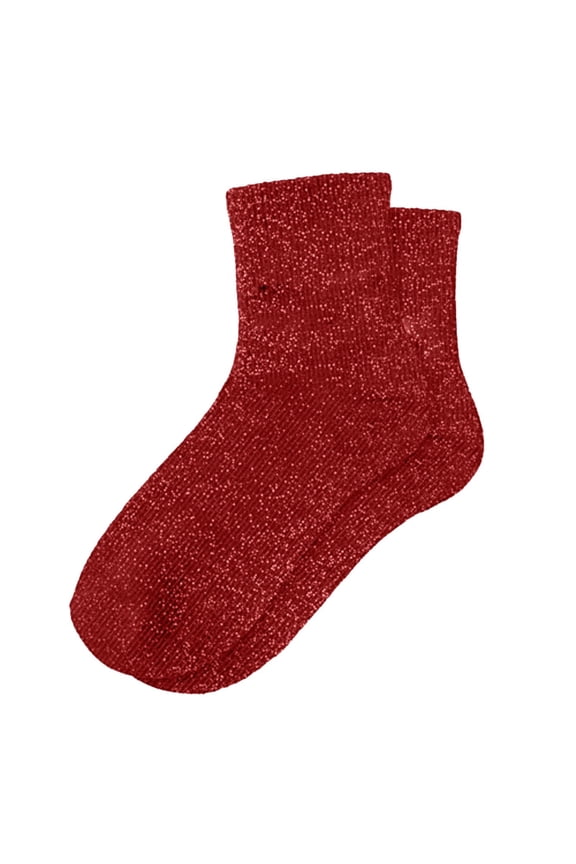 Glitter Socks Novelty Bright Retro Ankle Socks Sparkly Metallic Shiny Bright Sock for women Fashionable Sparkly Solid Color Slouch Socks Mid Calf Hosiery For Women Red One Size