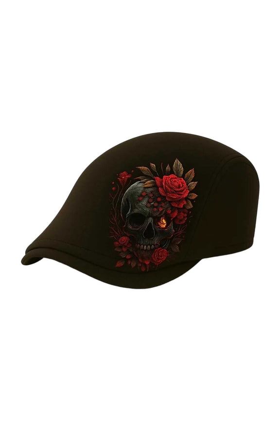 Gothic Embroidery Rose Newsboy Cap Retro Flat Bill Beret Fashion Streetwear Hat For Outdoor Hiking E 25x20x3 cm