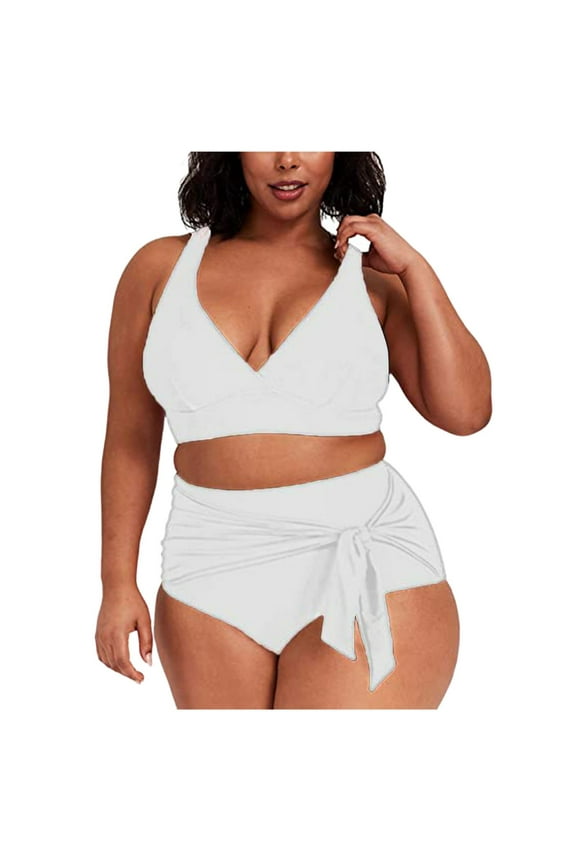 High Waist Leopard Print Tankini Swimsuit Set for Women with Split Design and Fit White XXL