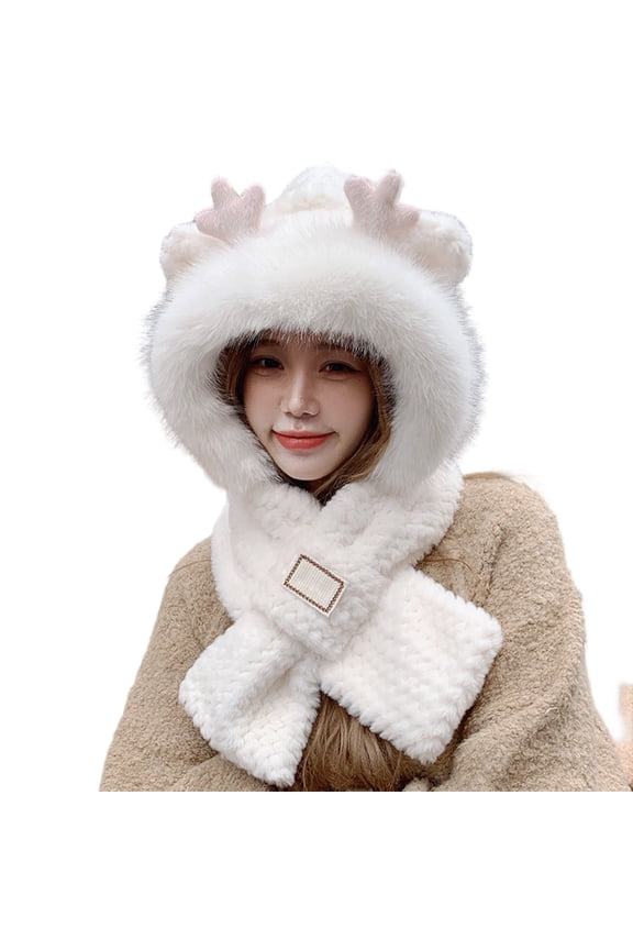 Horn Hat Scarf Winter Hooded Neck Warmer Thermal Cold Weather Outdoor Activities Warmth White One Size