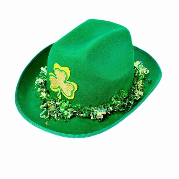 DFEK Irish Style St Patrick's Day Themed Children's Cowboy Hat with Green Sequinned Casual Trim Green1 5-7 Years
