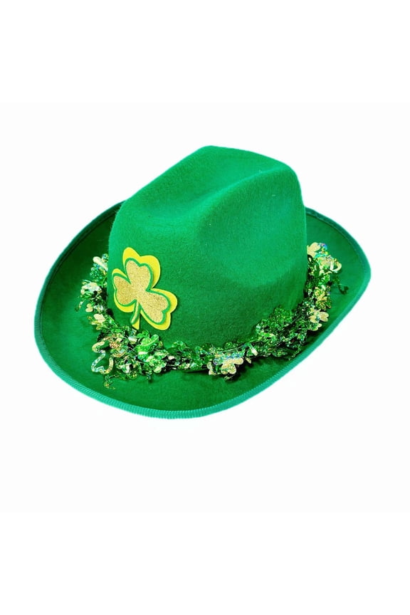 Irish Style St Patrick's Day Themed Children's Cowboy Hat with Green Sequinned Casual Trim Green1 5-7 Years