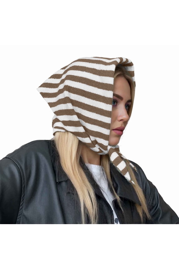 Korean Style Winter Triangle Scarf Elegant Striped Knitted Fashion Headwrap Shawl Versatile Neck And Shoulder Warm Accessory Brown One Size