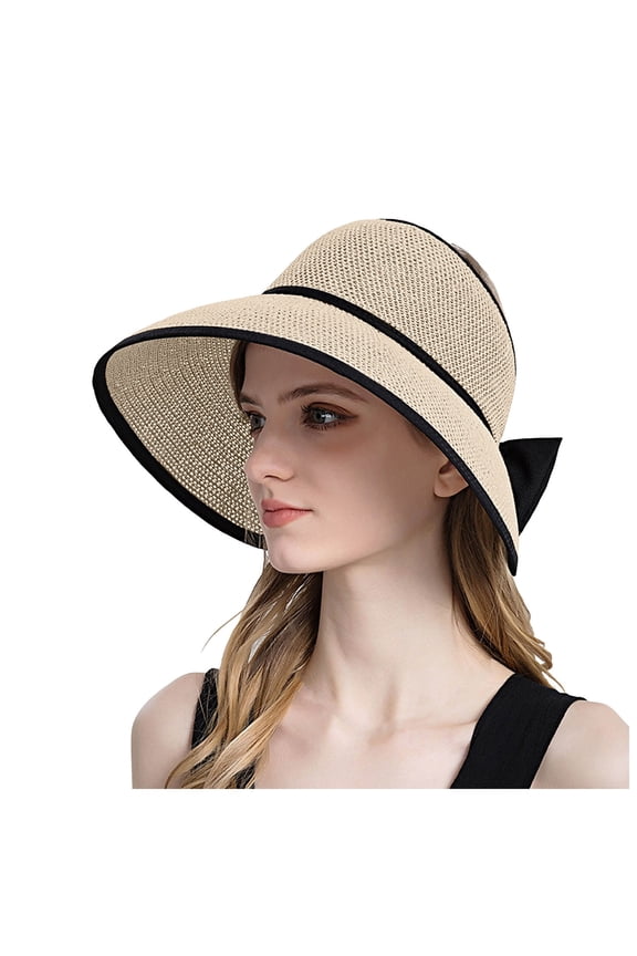 Korean Style Women's Sun Hat Wide Brim UPF Foldable Travel Beach Sunshade Visor for Outdoor Activities Beige One Size