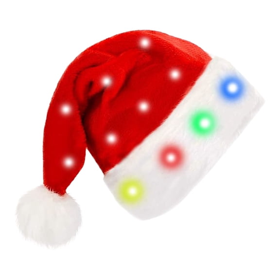 DFEK LED Light Up Santa Hat with Color Changing Blinking Effects for Christmas Festive Parties Red One Size