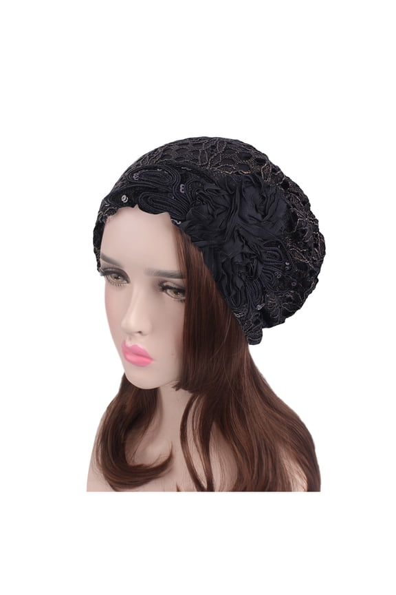 Lace Ethnic Women's Hat with Sequined Floral Baseball Cap Design Black One Size