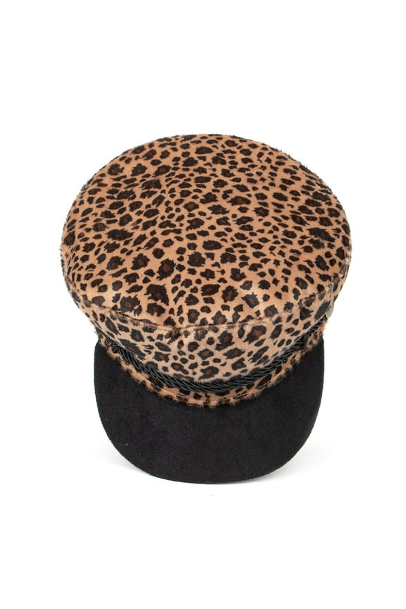 Ladies Winter Beret with Leopard Print Visor Plus Velvet Casual Warm Baseball Cap Coffee One Size