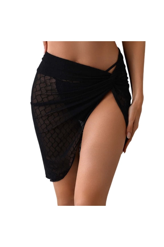 Lightweight Sarong Wraps for Women Beach Cover Up Short Crochet Bikini Swimsuit Coverup Skirts for Swimwear Black One Size