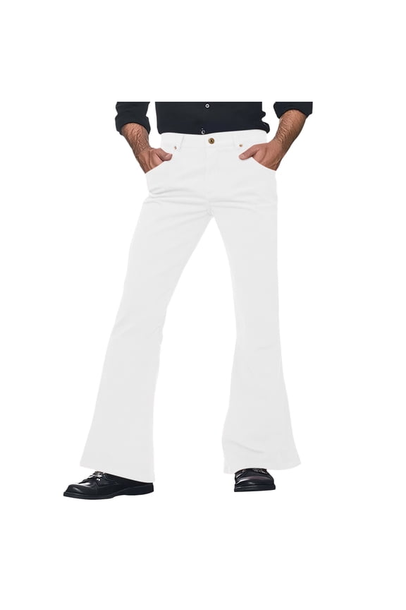 Men's Retro Casual Flared Trousers 60s 70s Bell Bottoms Vintage Denim Pants Jeans for Men Solid Color Relaxed Fit Comfortable Daily Wear Bottoms for Versatile Style White M