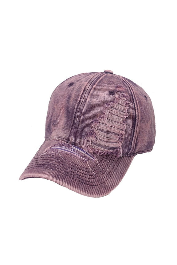 Men's and Women's Washed Solid Color Baseball Cap with Eyelets for Outdoor Sun Purple M