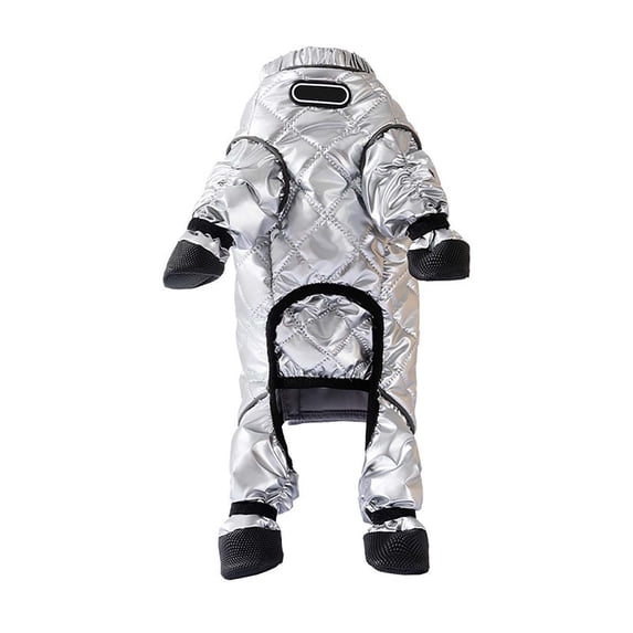 DFEK Quilted Insulated Winter Coat with Boots for Small Medium Dogs Reflective Outdoor Walk Wear Full Body Dog Coat Dog Snow Suit, Fullbody Winter Coat Snowsuit Silver M