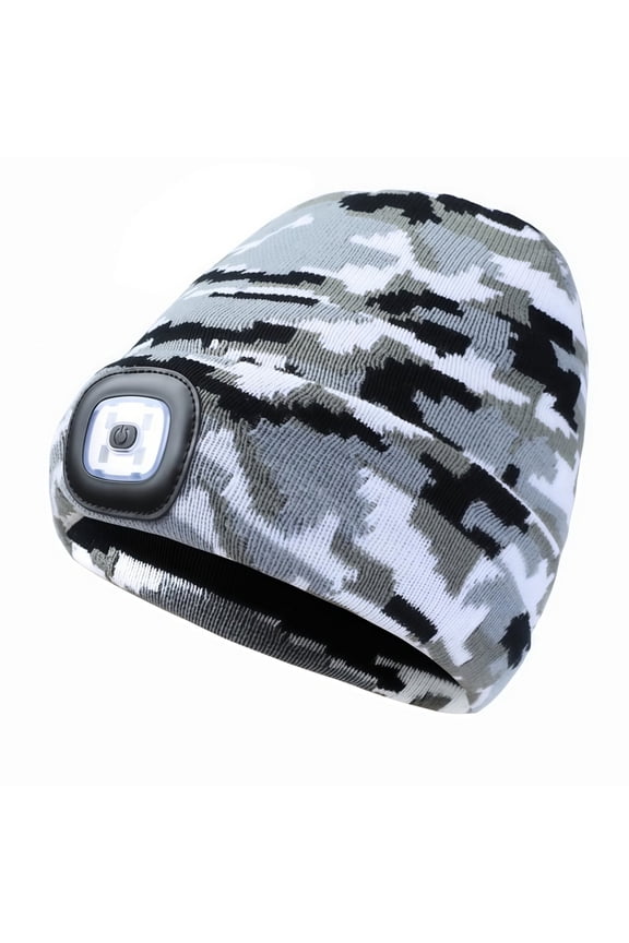 Rechargeable LED Headlamp Cap for Outdoor Winter Activities Night Running Camping and Hiking with Three Lighting Modes Grey 均码