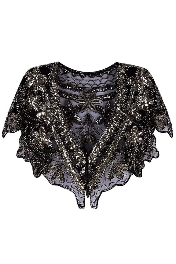 Shawl Wraps Sequin Beaded Evening Women's Flapper Shawl Bridal Shawls Flapper Elegant Mesh Evening Shawl Wrap Loose Cloak Stole For Women's Party Banquet Gold One Size