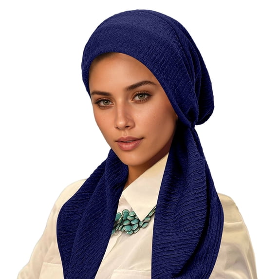 DFEK Solid Color Crinkle Turban Hat with Curved Tail Double Layer ...