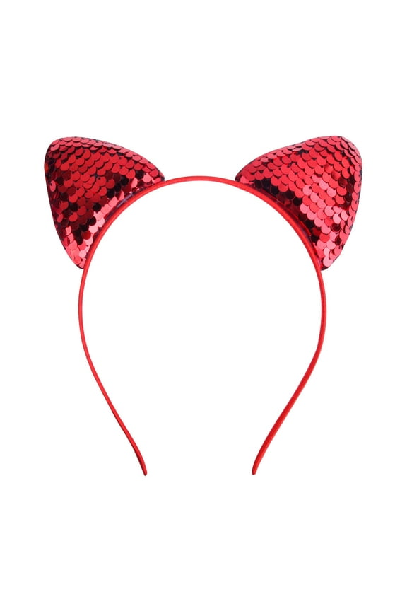 Sparkling Cat Ears Headband for Kids Festive Cartoon Glitter Sequins Hair Accessory Red One Size