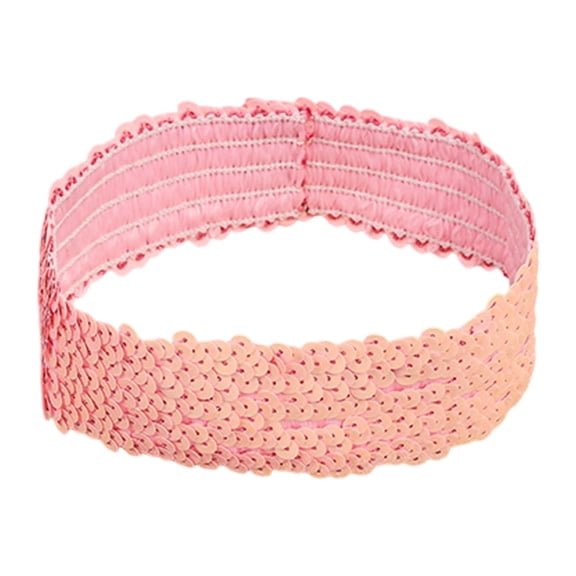 DFEK Sparkly Sequin Stretch Headband With Decorative Bow For Girls Festival Party Fashion Hair Accessory Pink One Size