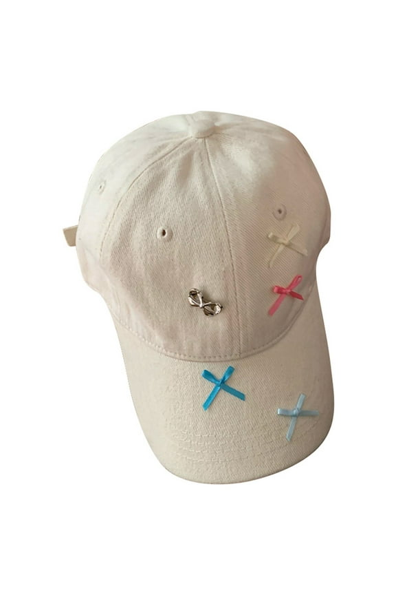 Spring Style Cute Bow Baseball Cap For Women College Hat For Outdoor Fashion White One Size