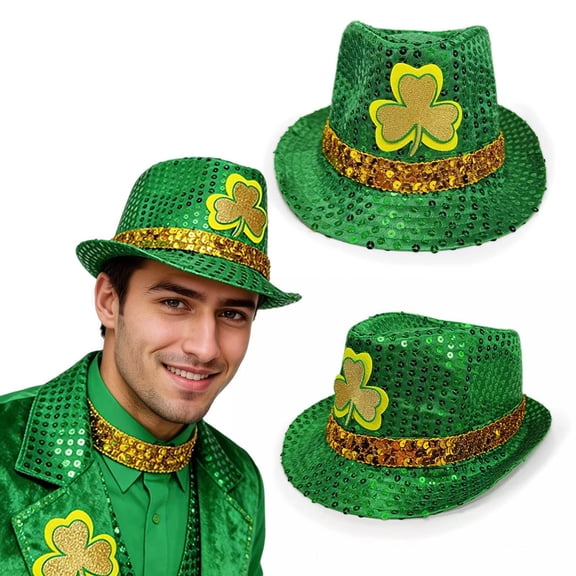 DFEK St Patrick's Day Irish Top Hat with Green Sequins for Stage Performance and Party Celebrations Green One Size