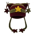 thumbnail image 1 of DFEK Star Cat Ear Hat for Adults Hand Crocheted Warm Striped Wool Winter Earflap Cap Army Green One Size, 1 of 3