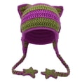 thumbnail image 1 of DFEK Star Cat Ear Hat for Adults Hand Crocheted Warm Striped Wool Winter Earflap Cap Dark Purple One Size, 1 of 2