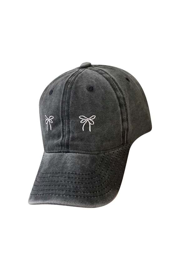 Style Wide Brim Sun Hat for Women Embroidered Bow Detail Baseball Cap Spring Summer Outdoor Black One Size