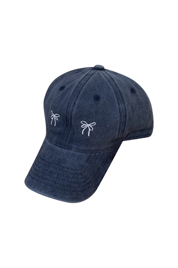 Style Wide Brim Sun Hat for Women Embroidered Bow Detail Baseball Cap Spring Summer Outdoor Navy One Size