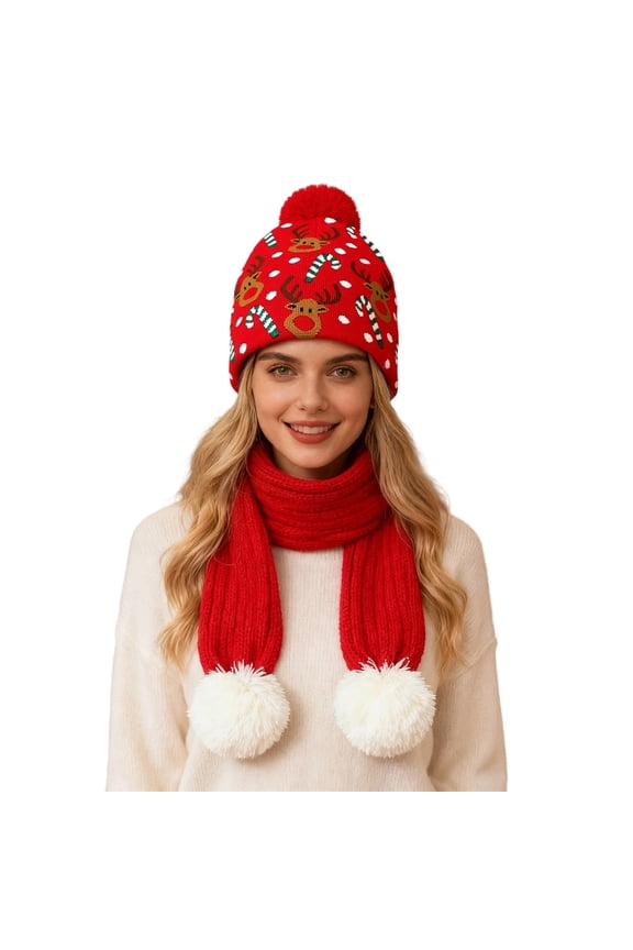 Stylish Knit Hat And Scarf Set For Winter Warmth Fashion Accessories Cozy Comfortable Outfit Red One Size