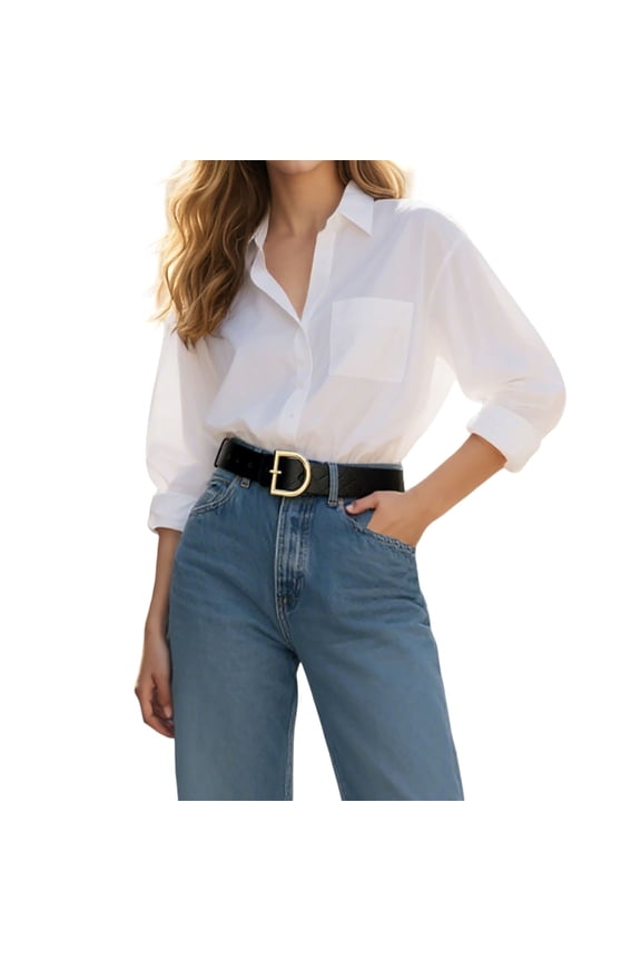 Stylish Women's Elegant Letter Buckle Belt Versatile Durable PU Leather Waistband For Casual Formal Wear Black L