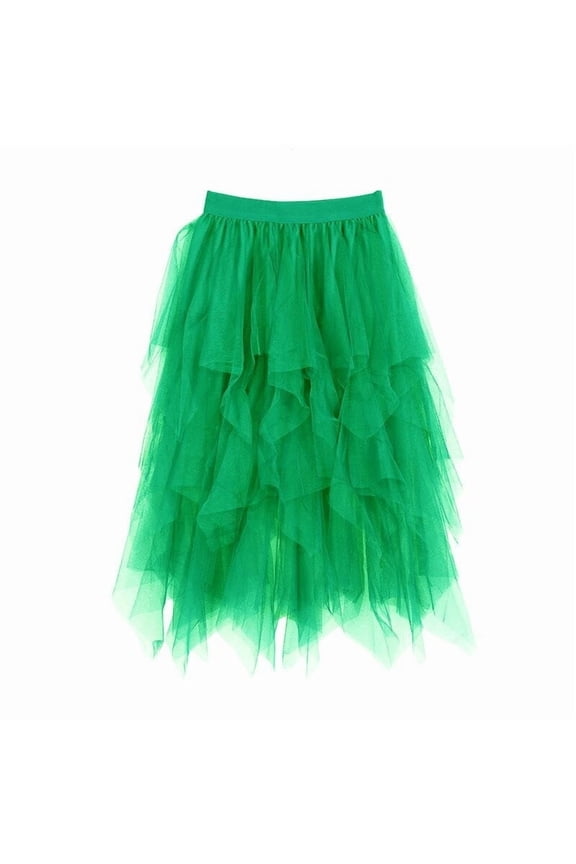 Tulle Skirts for Women Fairy A-Line Fluffy Mesh Layered Midi Long Tutu Skirt Halloween Tea Party Tutus Green XL