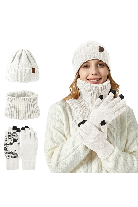 Unisex Knitted Winter Hat and Scarf Set Warm Two Piece Accessory for Cold Weather White One Size