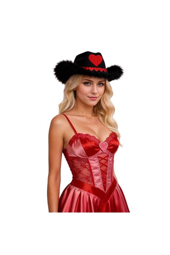 Valentine's Day Western Cowboy Hat Featuring Heart Motif For Theme Parties Celebrations And Festive Events Black One Size
