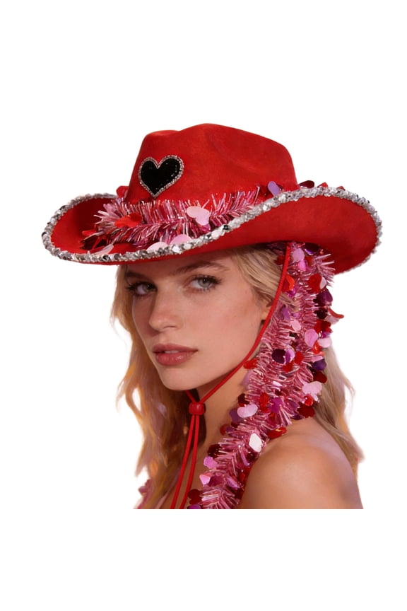 Valentine's Day Western Cowboy Hat Featuring Heart Theme For Festive Celebrations And Party Events Red One Size