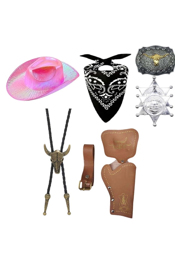Western Cowboy Complete Set With Hat Holster Belt Badge And Pouch For LARP Historical Reenactment Themed Fair Party Outfit Pink One Size