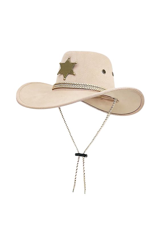 Western Cowboy Hat Casual Style Adjustable Drawstring Round Brim Headwear for Men and Women Beige One Size