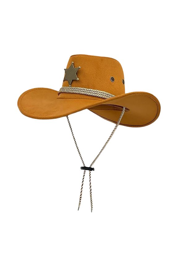 Western Cowboy Hat Casual Style Adjustable Drawstring Round Brim Headwear for Men and Women Orange One Size