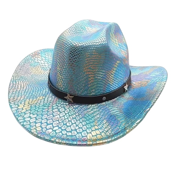 DFEK Western Cowboy Hat for Carnival Party Unisex Wide Brim Sun Durable Material Classic Style Sky Blue One Size