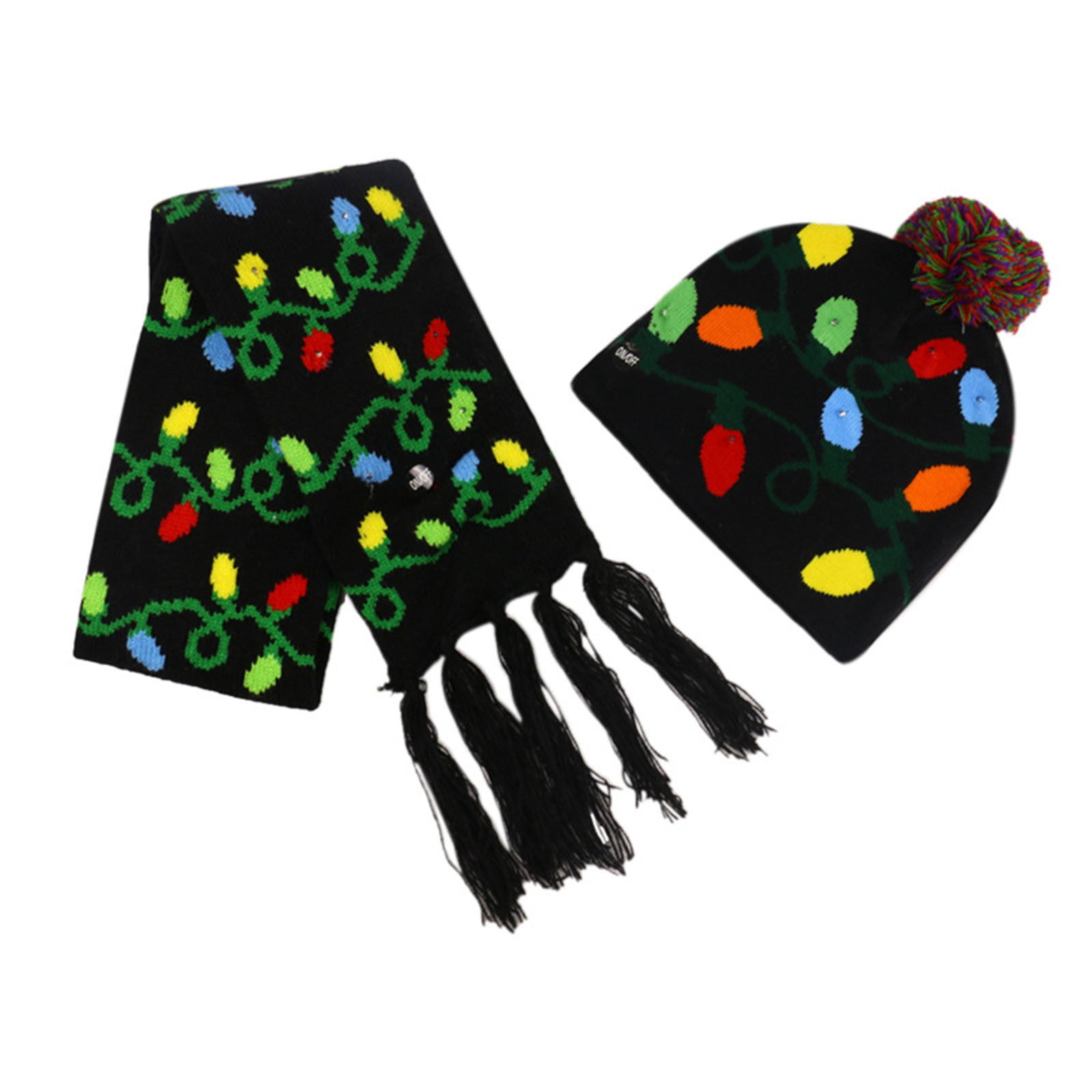DFEK Winter Christmas Knitted Scarf Hat Set with LED Lights for Cozy ...